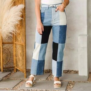 Signature 8 High Rise Straight Leg Patchwork Jeans 26 Small Western Boho Fall